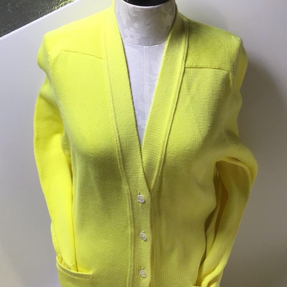 Lochcarron Yellow cardigan sweater made in Scotland